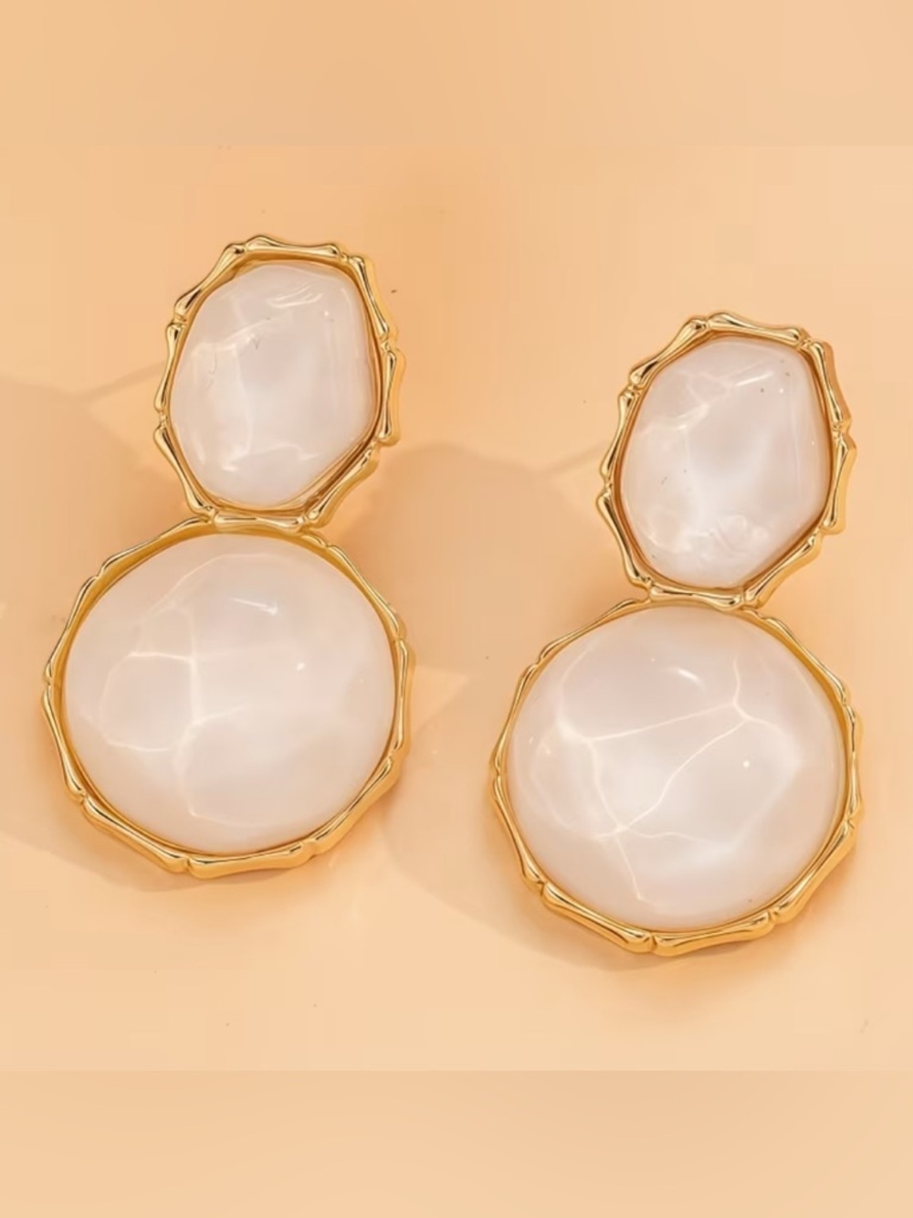 Gold and White Double Drop Gemstone Earrings